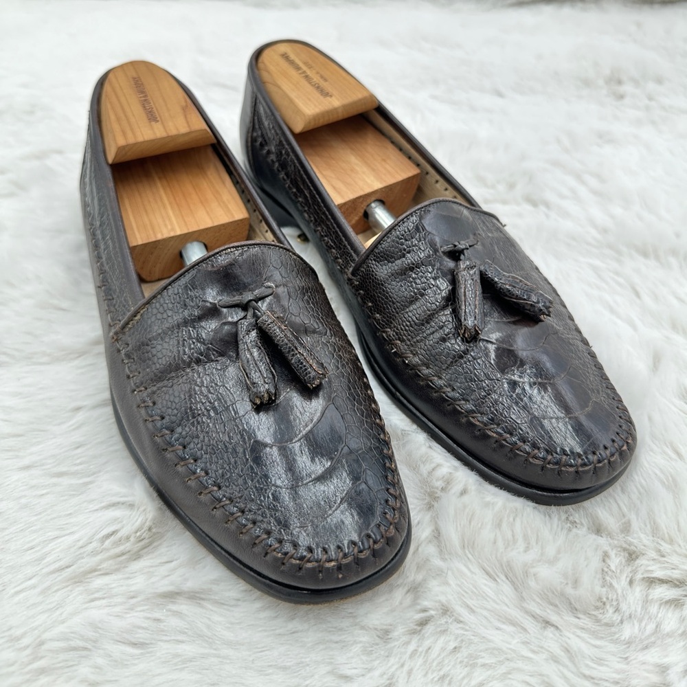 Belvedere Florence Genuine Crocodile Loafers 10M brown leather tassel shoes‎